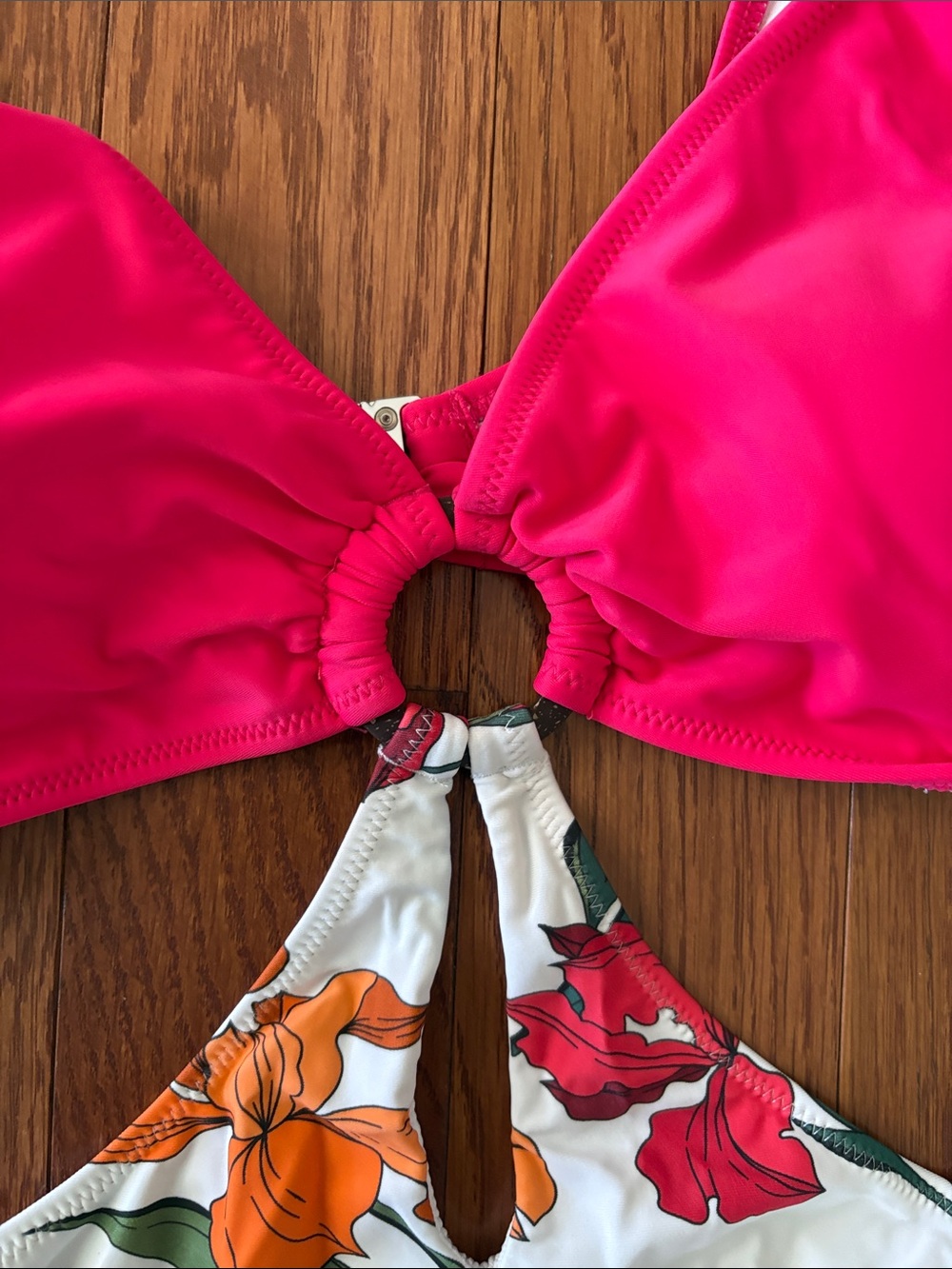 Pink Floral Cutout One-Piece Swimsuit - Picture 3 of 5